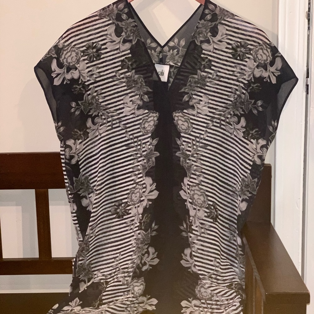 Cabi Floral/Strip Sheer Shirt